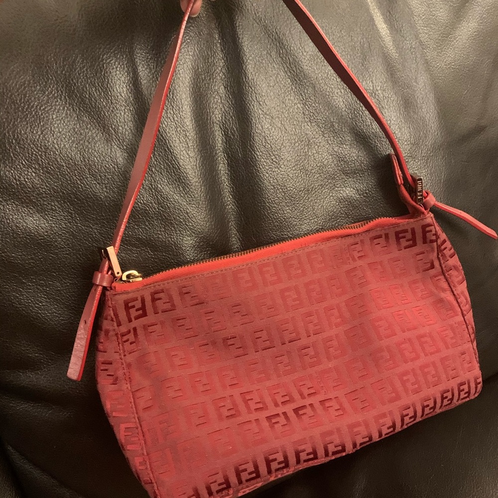 Authentic RED Fendi FF Logo Small Handbag